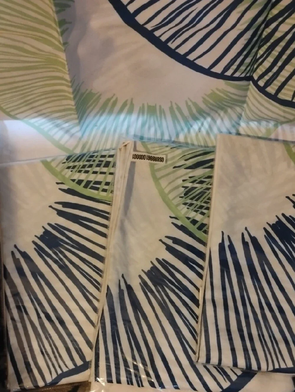 NWT 4 Panel Blue and GreenWindow/ Shower Curtain Set -